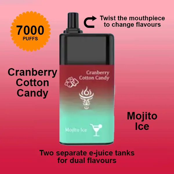 Cranberry Cotton Candy + Mojito Ice - Mooodan Dual Flavour - 7000 Puffs